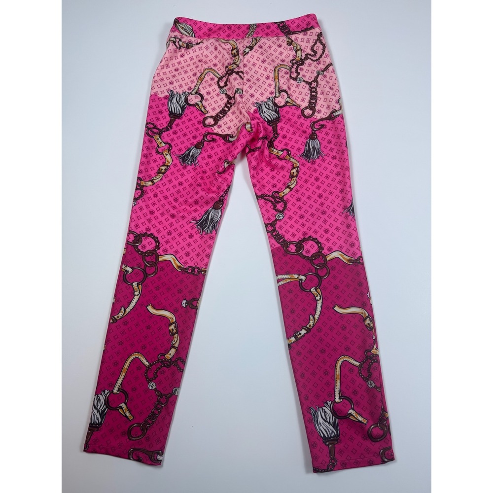 AZI New York Pink Horse Core Chain Print Palazzo Slim Leg Pants Womens 4